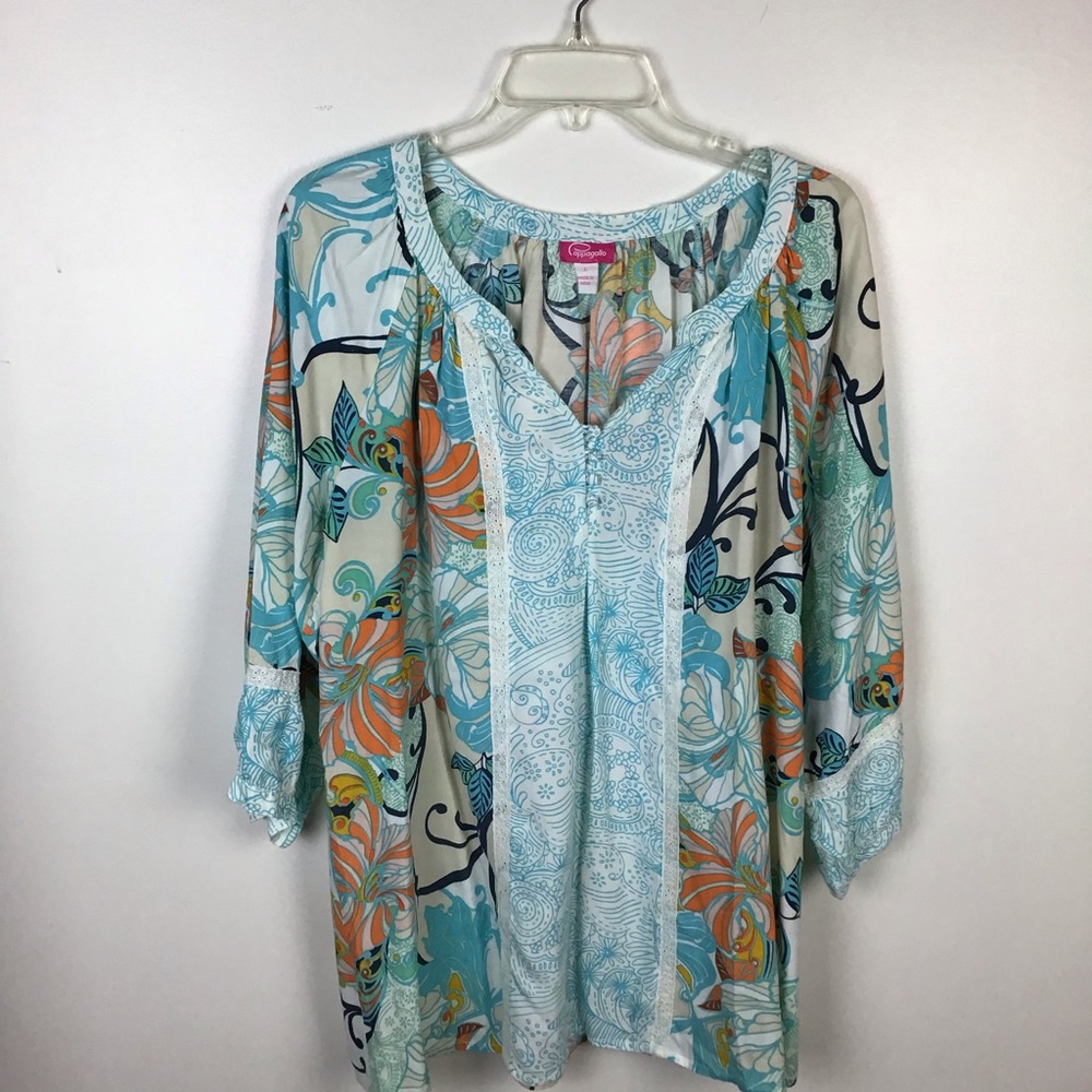 Pappagallo mixed print peasant blouse in large.